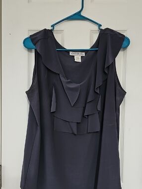 Claudia Richard Charcoal Gray Ruffled Sleeveless Blouse